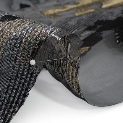 Gray, Black and Metallic Gold Abstract Luxury Burnout Brocade
