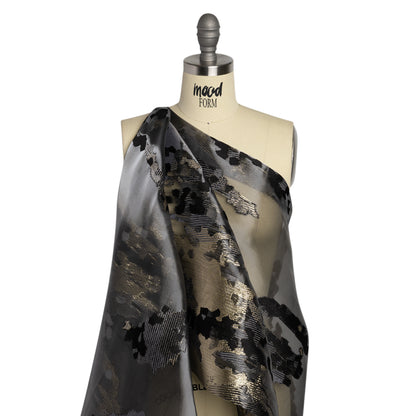 Gray, Black and Metallic Gold Abstract Luxury Burnout Brocade