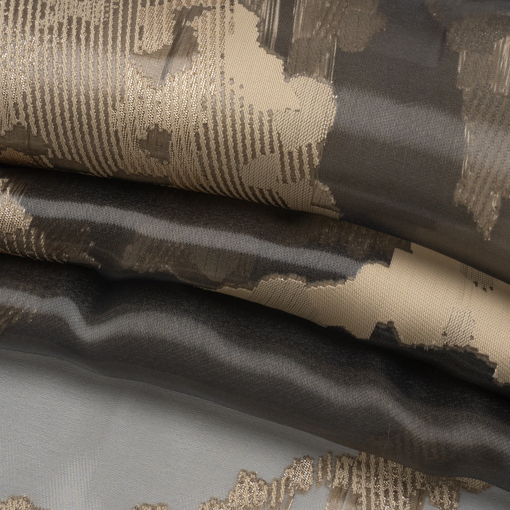 Beige and Black Metallic Abstract Luxury Burnout Brocade