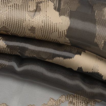 Beige and Black Metallic Abstract Luxury Burnout Brocade