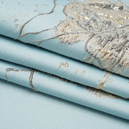 Metallic Silver, Gray and Sky Blue Fanciful Floral Luxury Brocade