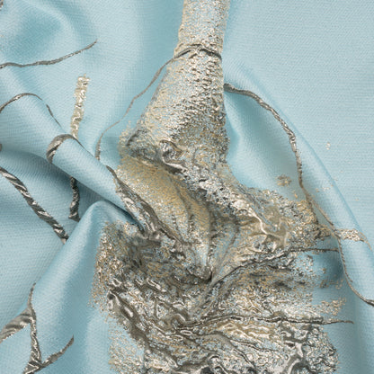 Metallic Silver, Gray and Sky Blue Fanciful Floral Luxury Brocade