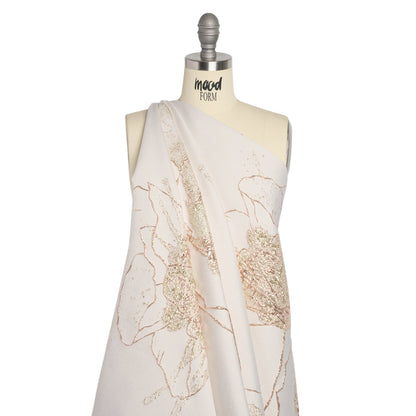 Metallic Rose Gold, Pale Gold and White Fanciful Floral Luxury Brocade