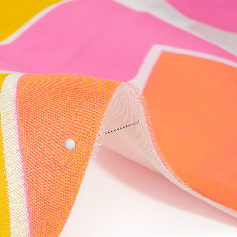 Hot Pink, Orange and Yellow Abstract Luxury Burnout Brocade - Detail