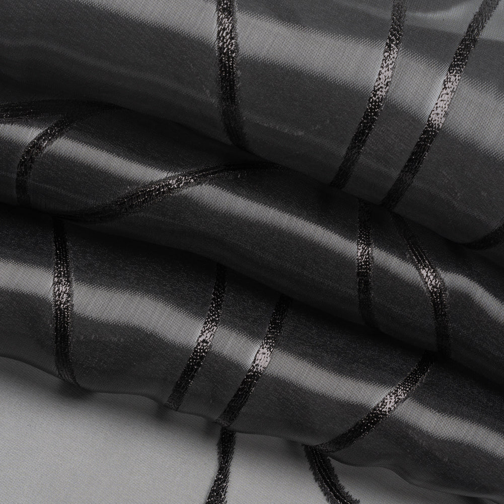Metallic Black Flower Lines Luxury Burnout Brocade