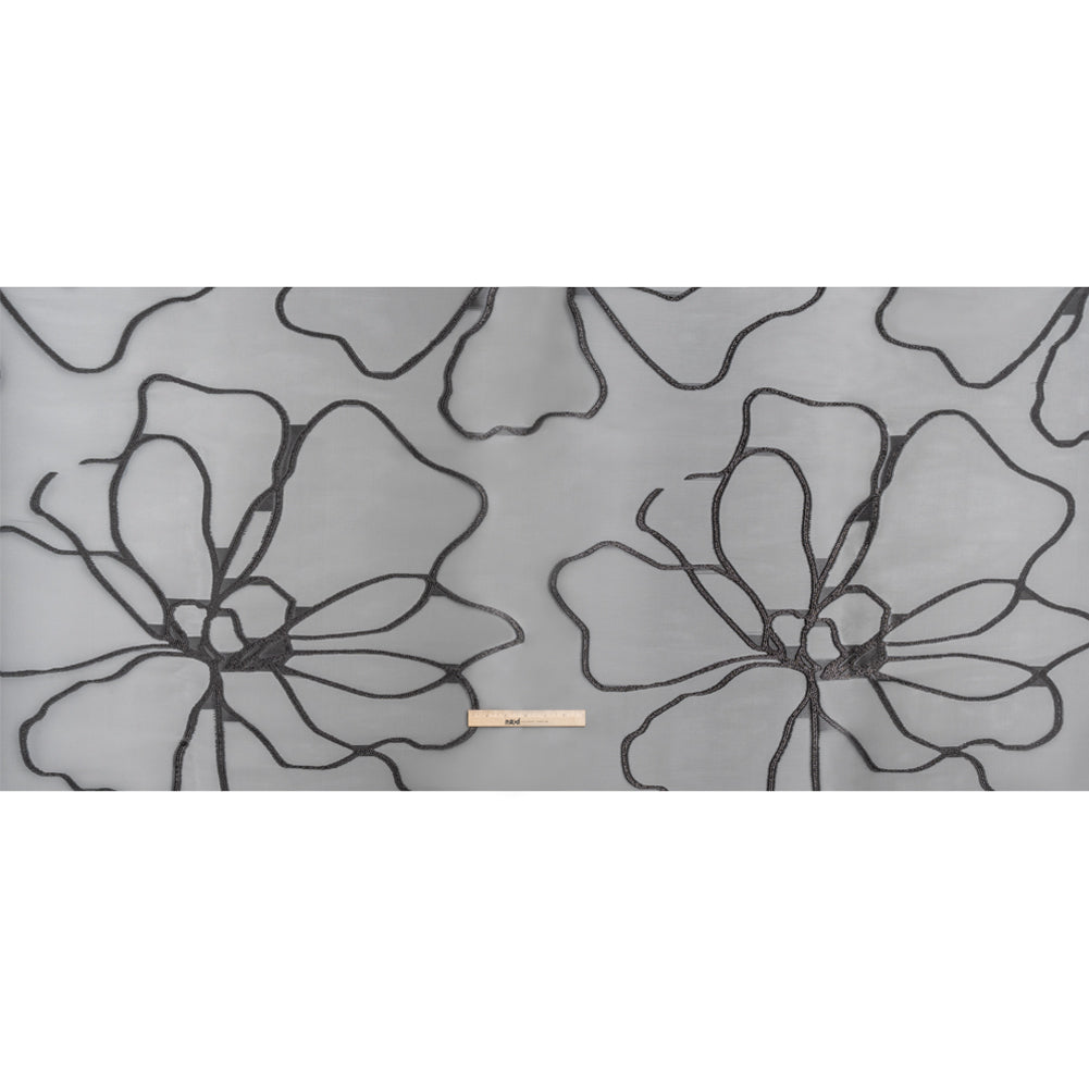Metallic Black Flower Lines Luxury Burnout Brocade