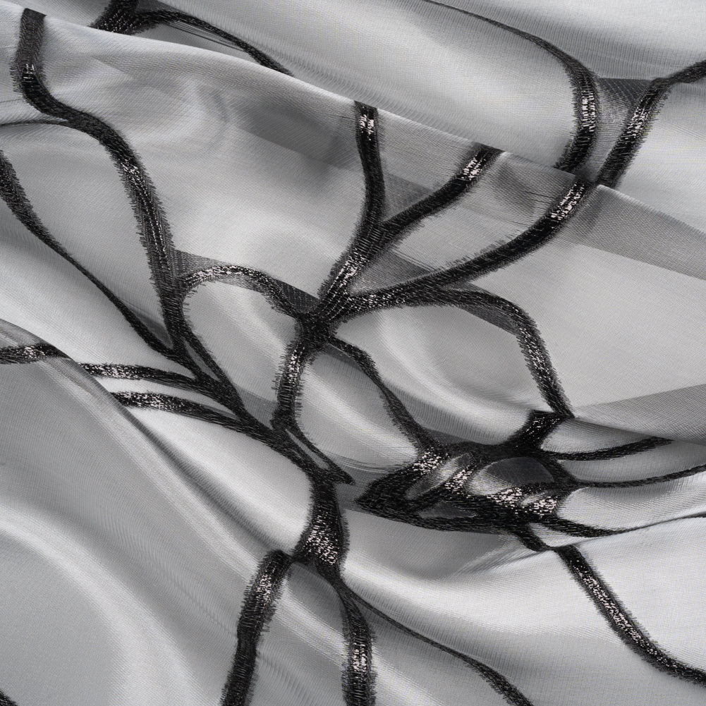 Metallic Black Flower Lines Luxury Burnout Brocade