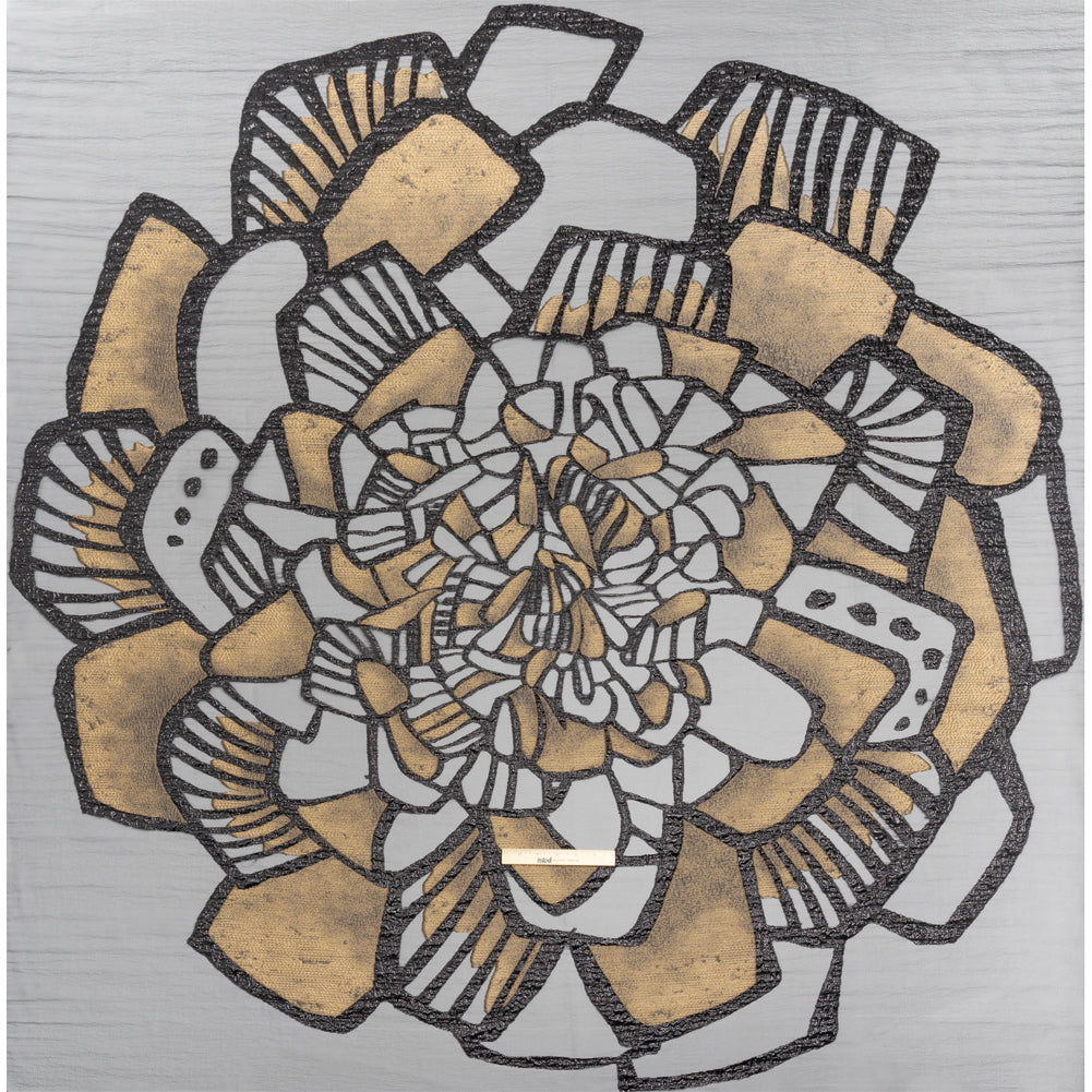 Metallic Black and Gold Big Flower Luxury Burnout Brocade Panel - Full