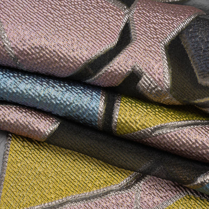 Pink, Blue and Yellow Metallic Abstractly Geometric Luxury Burnout Brocade
