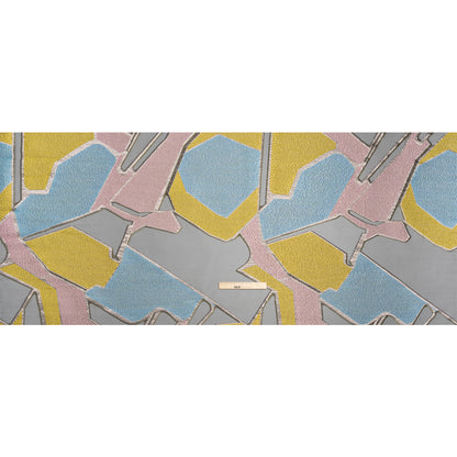 Pink, Blue and Yellow Metallic Abstractly Geometric Luxury Burnout Brocade
