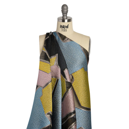 Pink, Blue and Yellow Metallic Abstractly Geometric Luxury Burnout Brocade