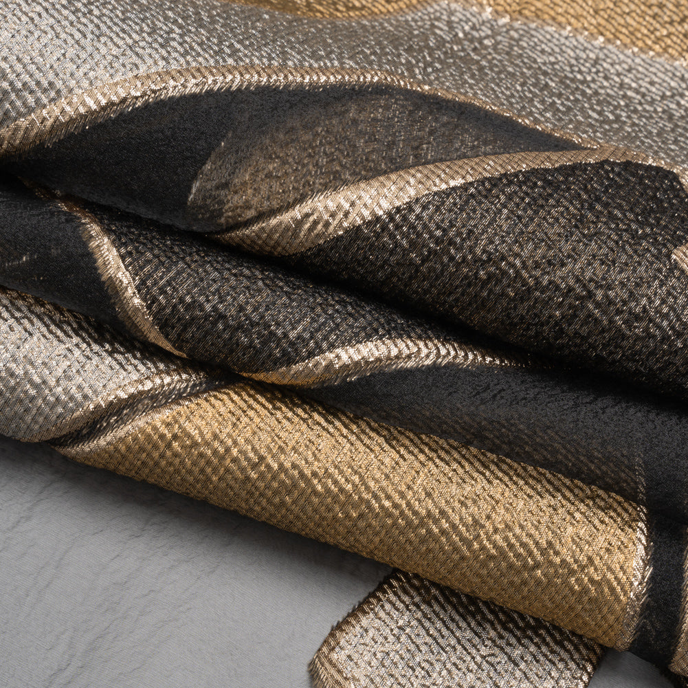 Gold, Silver and Black Metallic Abstractly Geometric Luxury Burnout Brocade - Folded