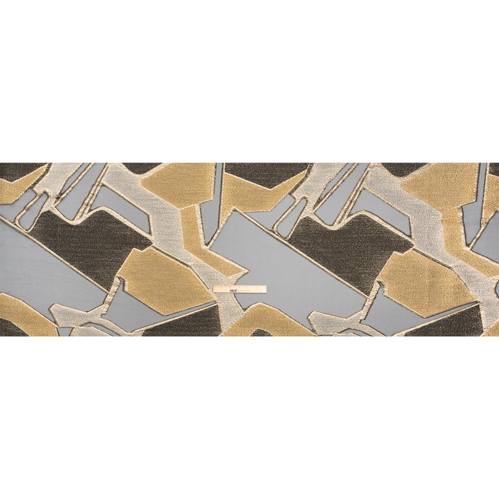 Gold, Silver and Black Metallic Abstractly Geometric Luxury Burnout Brocade - Full