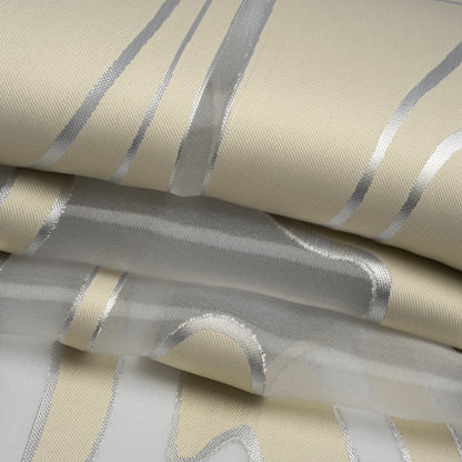 Metallic Silver and Beige Flowing Lines Luxury Burnout Brocade