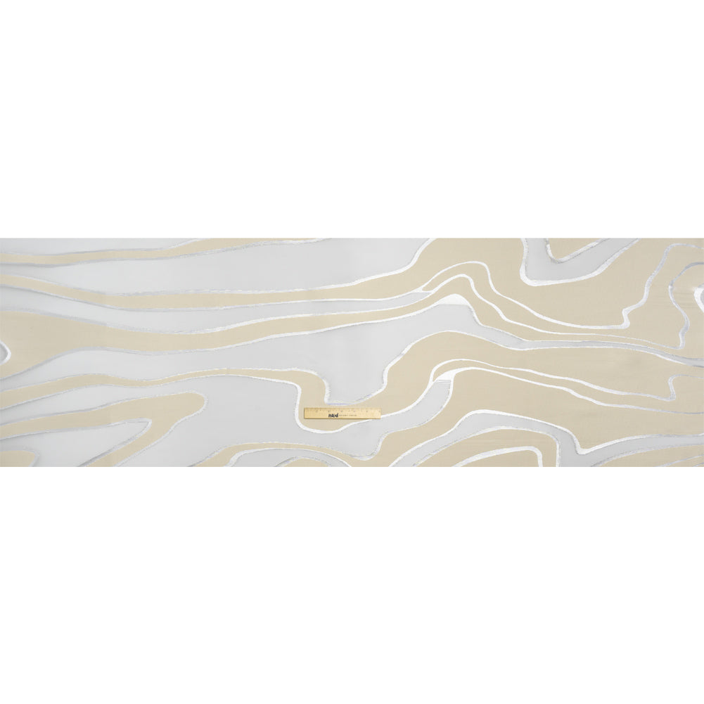 Metallic Silver and Beige Flowing Lines Luxury Burnout Brocade - Full