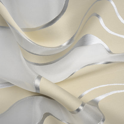 Metallic Silver and Beige Flowing Lines Luxury Burnout Brocade