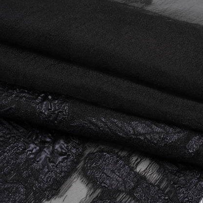 Metallic Gunmetal and Black Floral Silhouettes Border Luxury Burnout Brocade