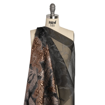 Metallic Copper and Silver Floral Silhouettes Border Luxury Burnout Brocade