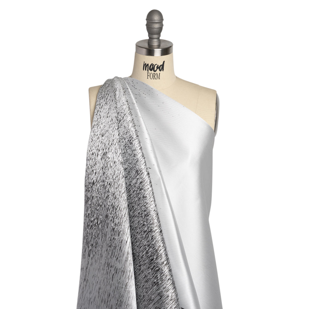 Silver and Metallic Black Striated Luxury Brocade - Drape