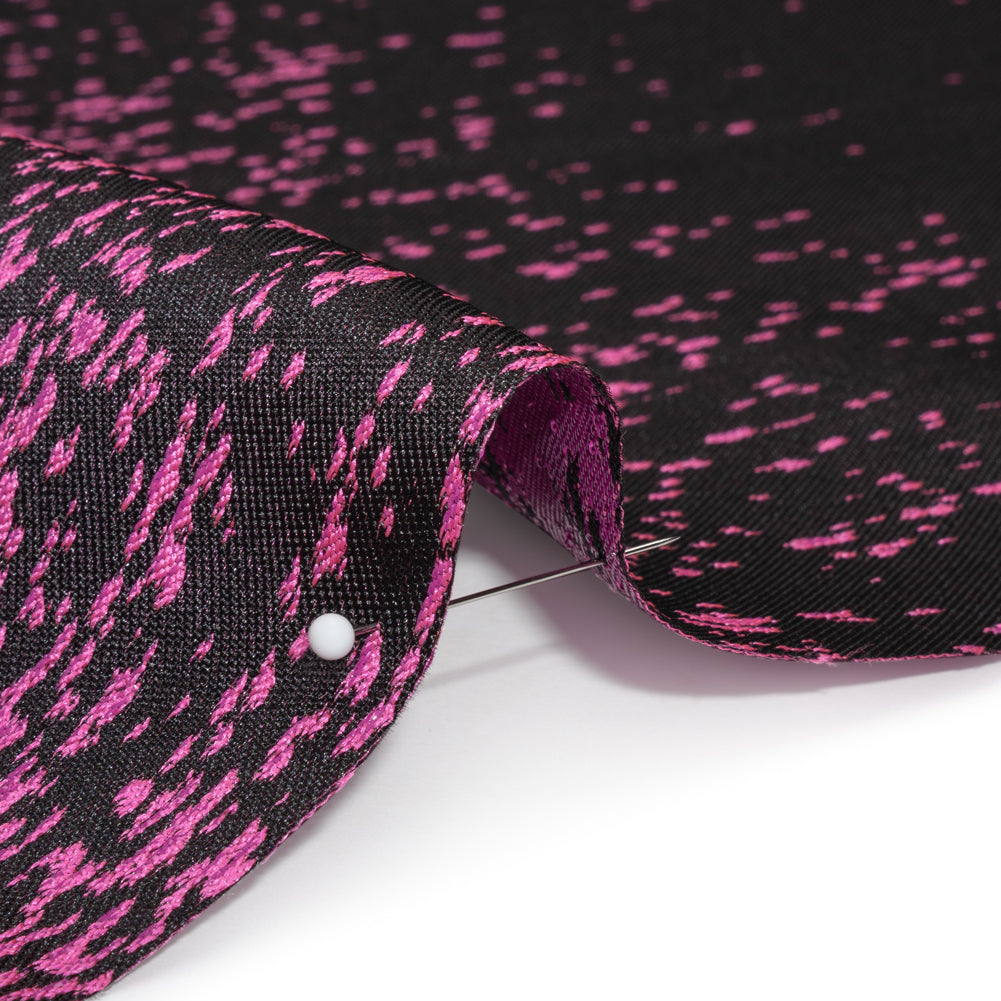 Magenta and Metallic Black Striated Luxury Brocade - Detail