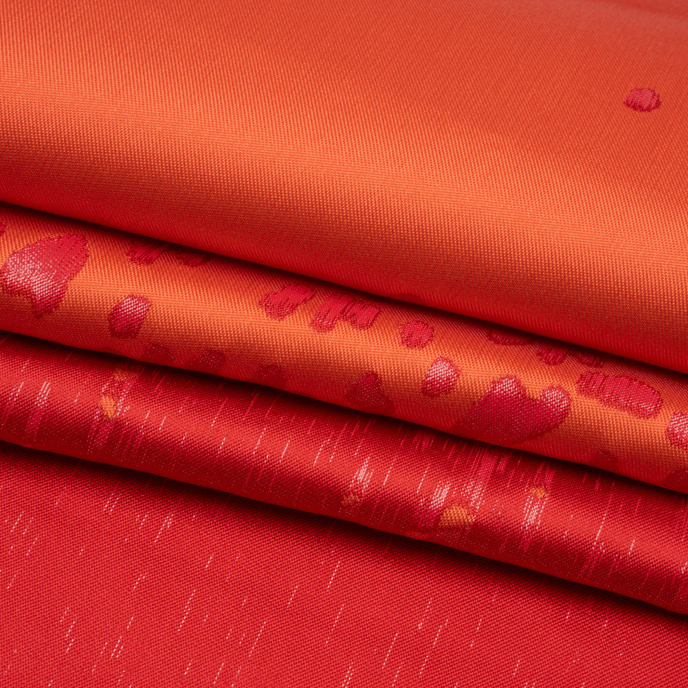 Metallic Red and Orange Spotted Gradient Luxury Brocade - Folded