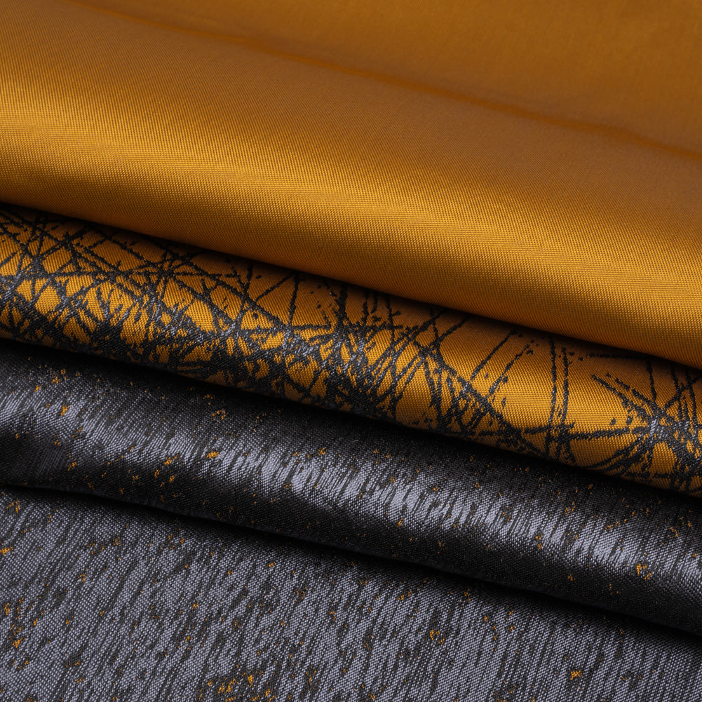 Metallic Black and Dark Gold Crosshatched Gradient Luxury Brocade - Folded