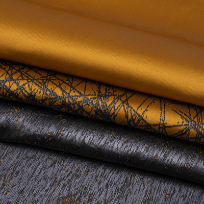 Metallic Black and Dark Gold Crosshatched Gradient Luxury Brocade