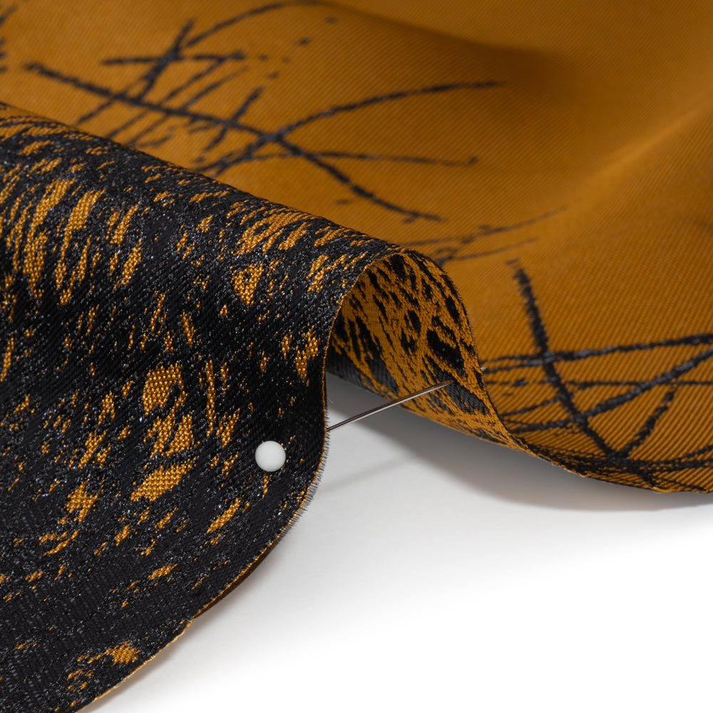 Metallic Black and Dark Gold Crosshatched Gradient Luxury Brocade - Detail