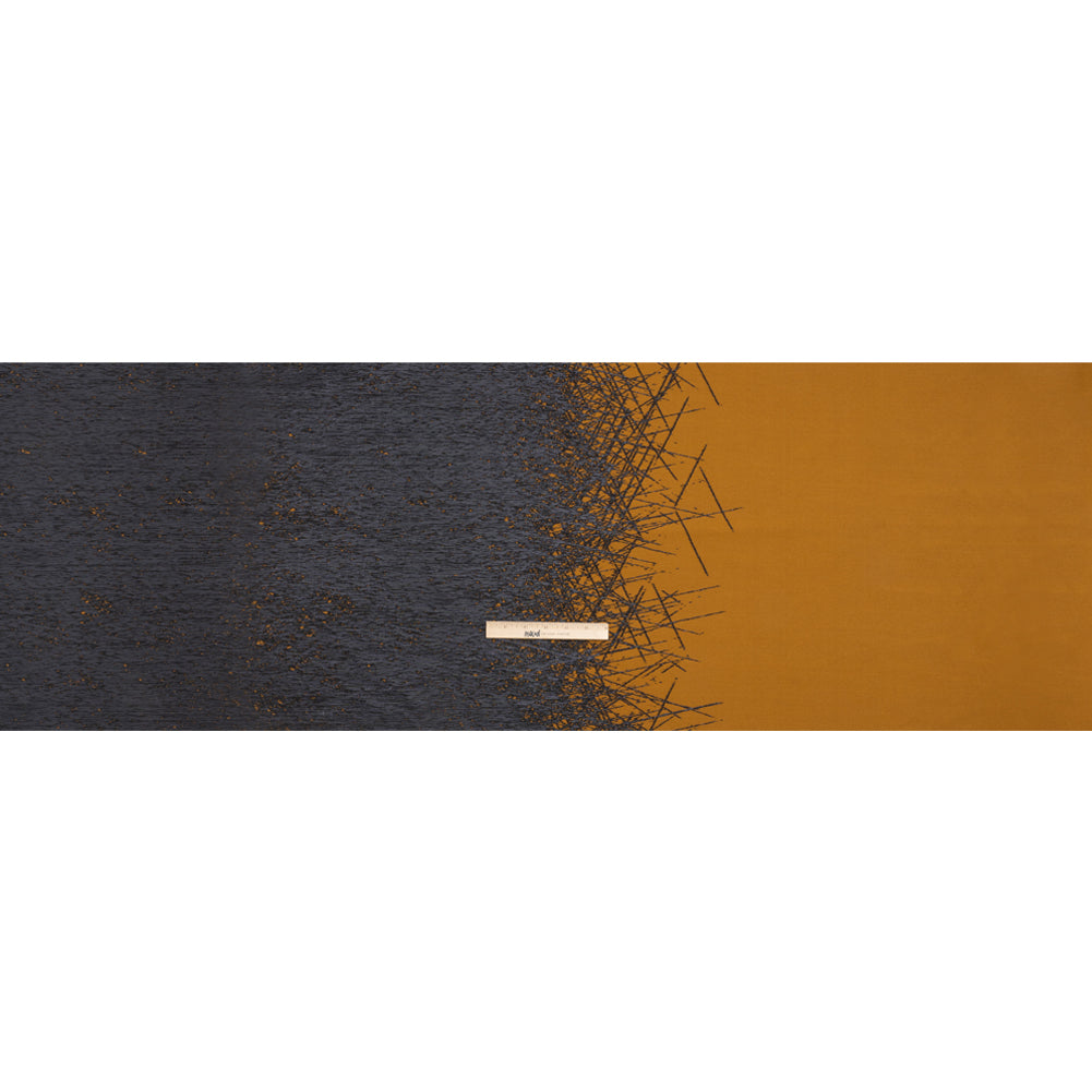 Metallic Black and Dark Gold Crosshatched Gradient Luxury Brocade - Full