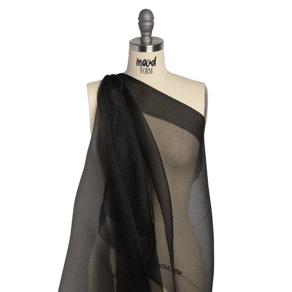 Shimmering Black Bubbly Crinkled Organza Brocade - Drape