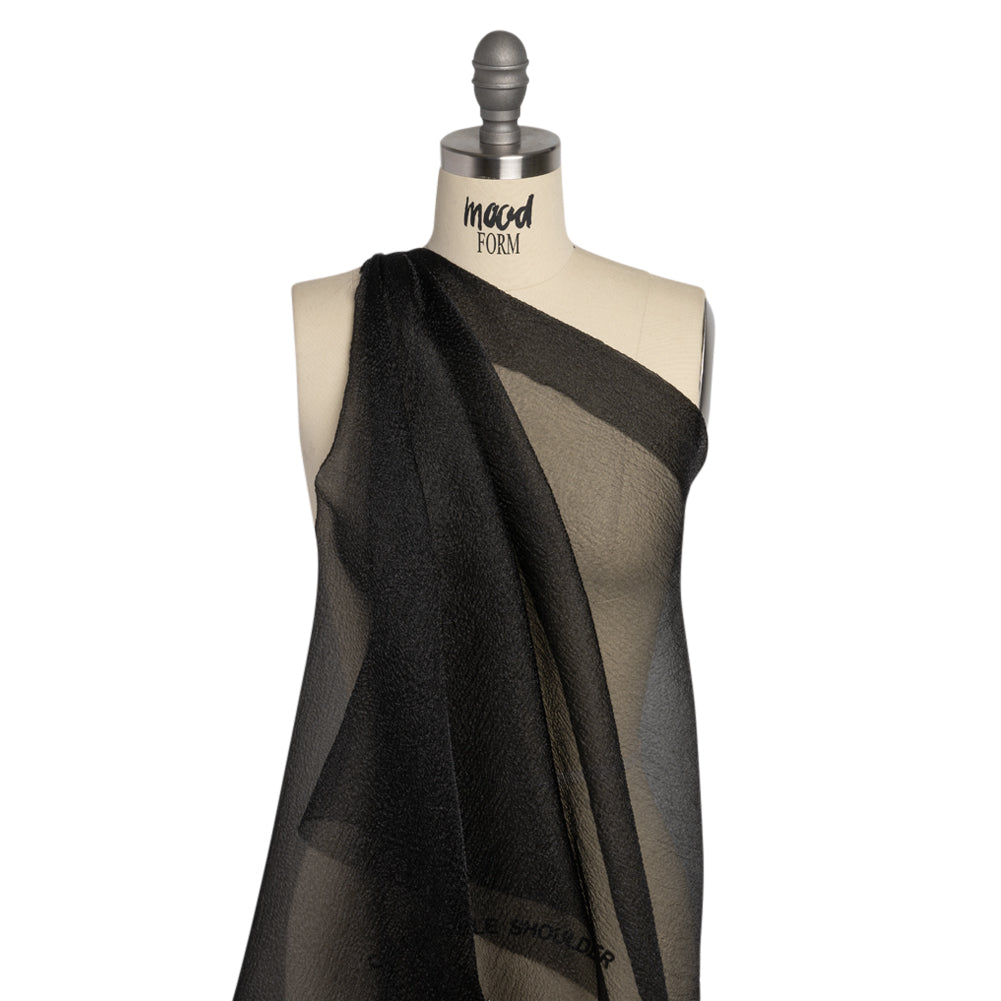 Black Iridescent Shimmer Bubbly Crinkled Organza Brocade