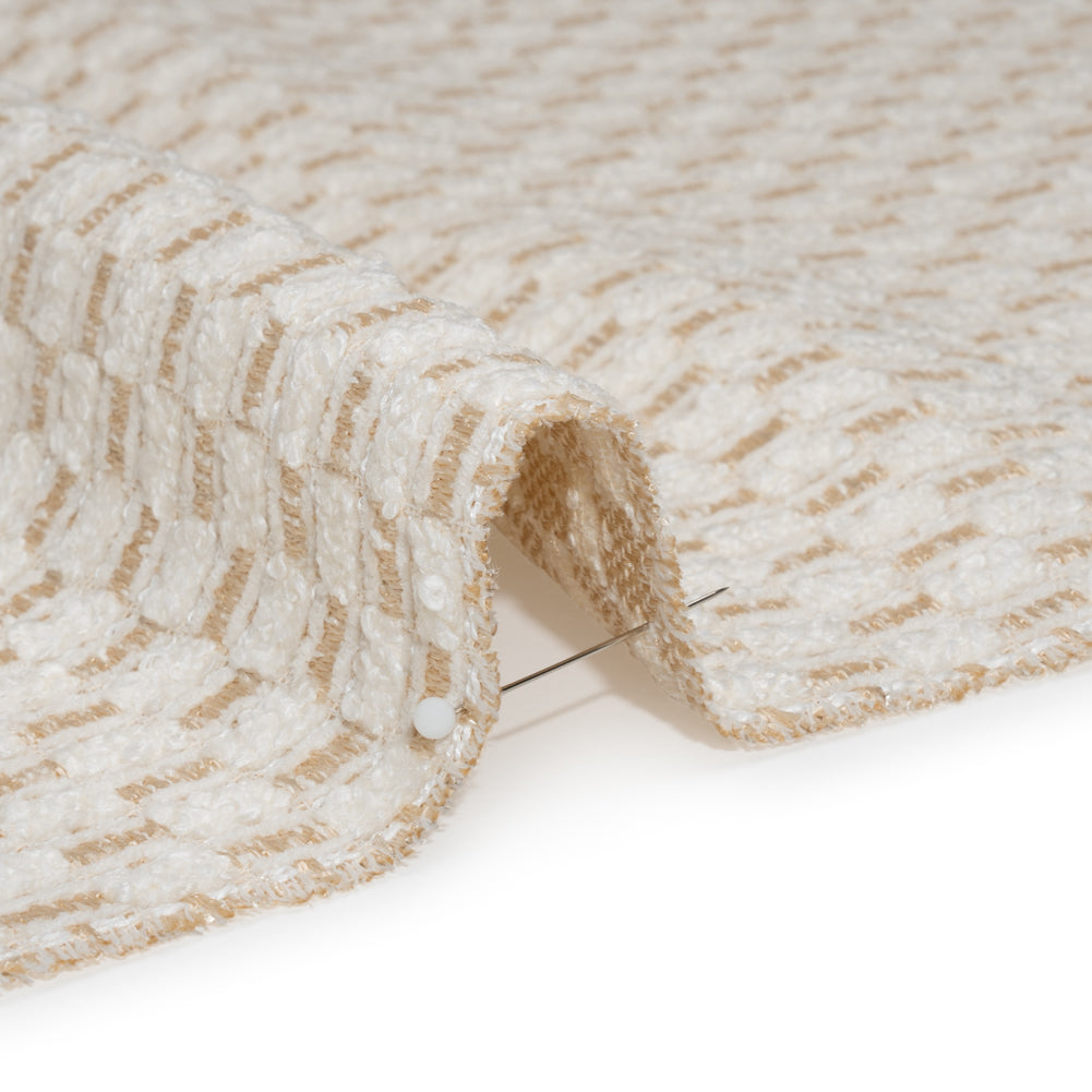 Pearl and White Luminous Checks Upholstery Boucle Detail