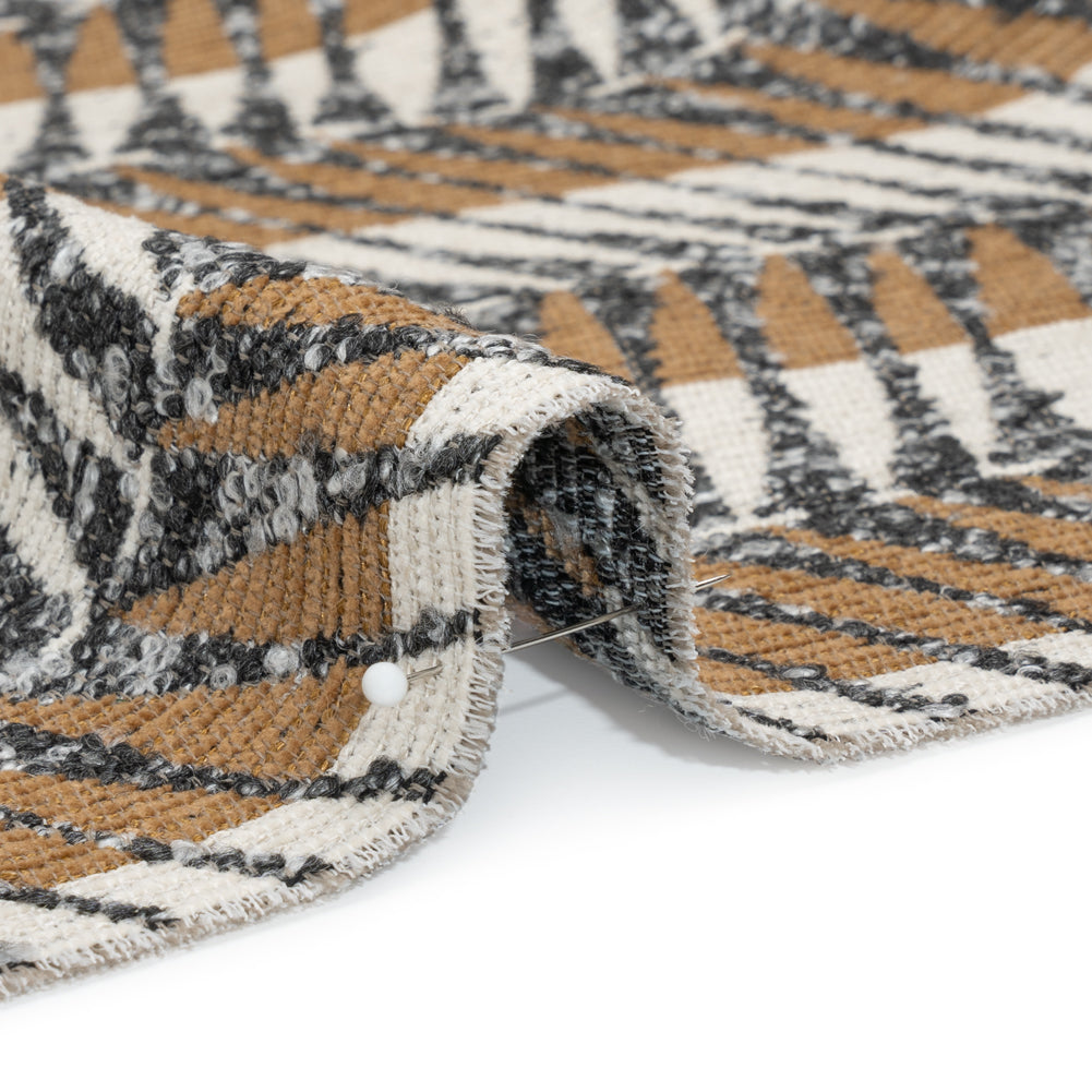 Mudstone Geometric Chevrons and Stripes Upholstery Boucle Jacquard Detail