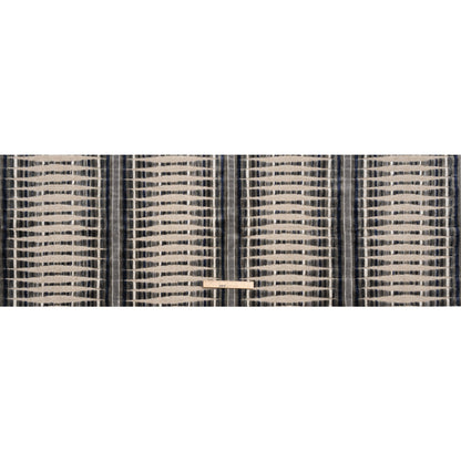 Blue Steel Stripes and Plush Velvet Undulating Lines Upholstery Woven Full