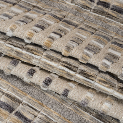 Sandstone Stripes and Plush Velvet Undulating Lines Upholstery Woven Folded