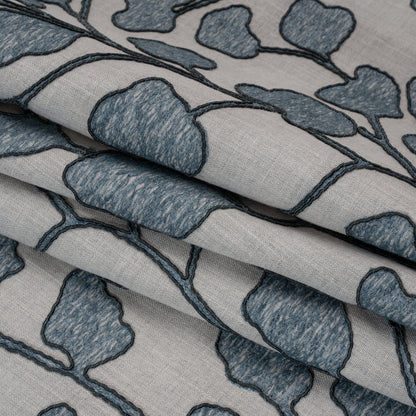 Denim Branches Corded and Embroidered Drapery Woven Folded
