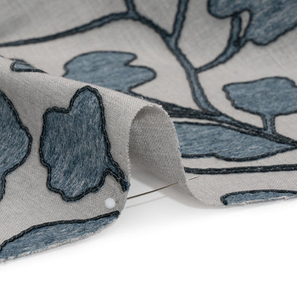 Denim Branches Corded and Embroidered Drapery Woven Detail