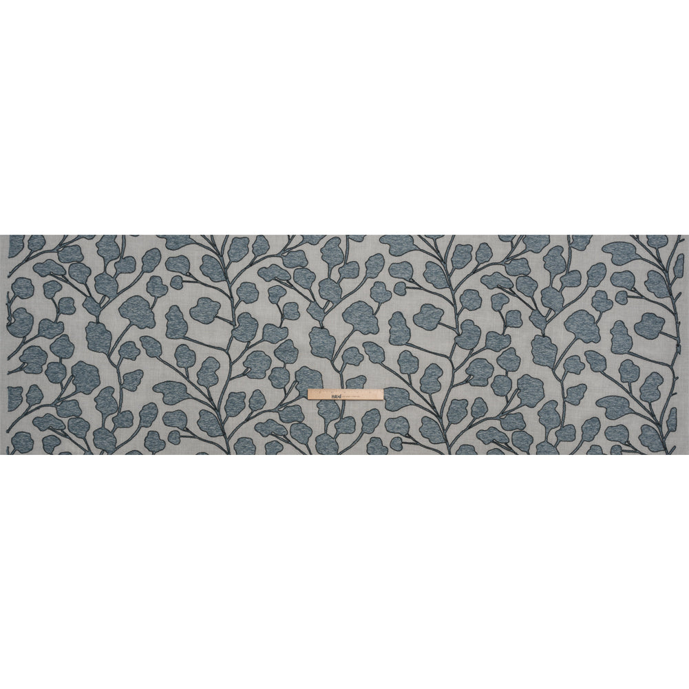 Denim Branches Corded and Embroidered Drapery Woven Full