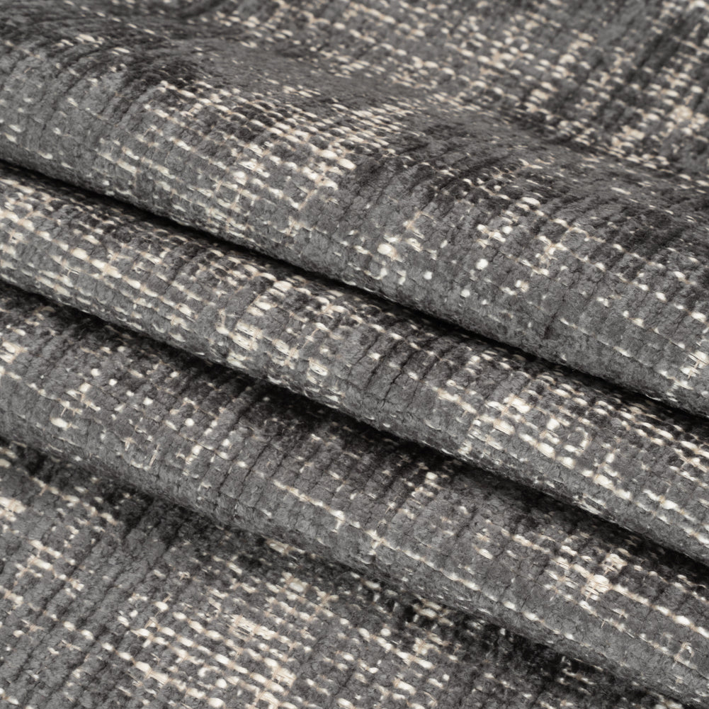 Graphite Distressed Look Chenille Upholstery Woven Folded