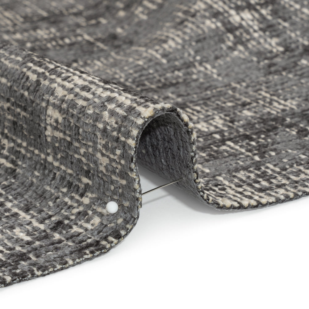 Graphite Distressed Look Chenille Upholstery Woven Detail