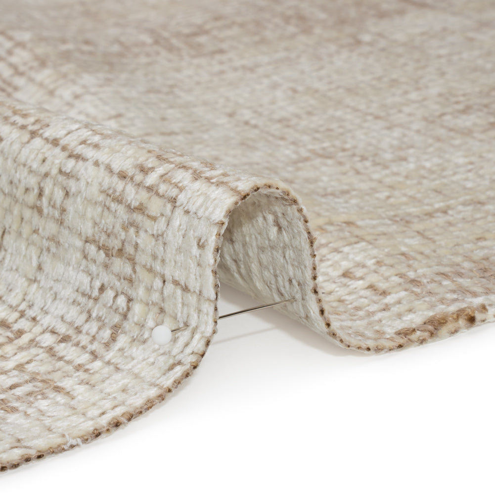 Parchment Distressed Look Chenille Upholstery Woven Detail