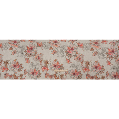 Oatmeal and Coral Fading Bouquet Medium Weight Linen Woven