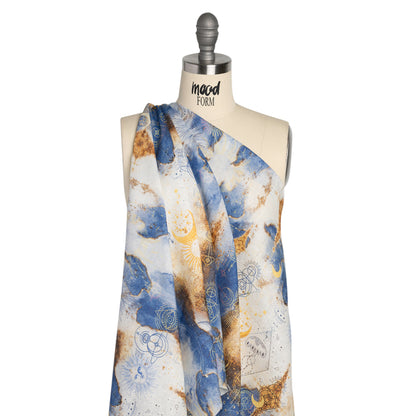 Blue and Gold Suns and Stars Medium Weight Linen Woven
