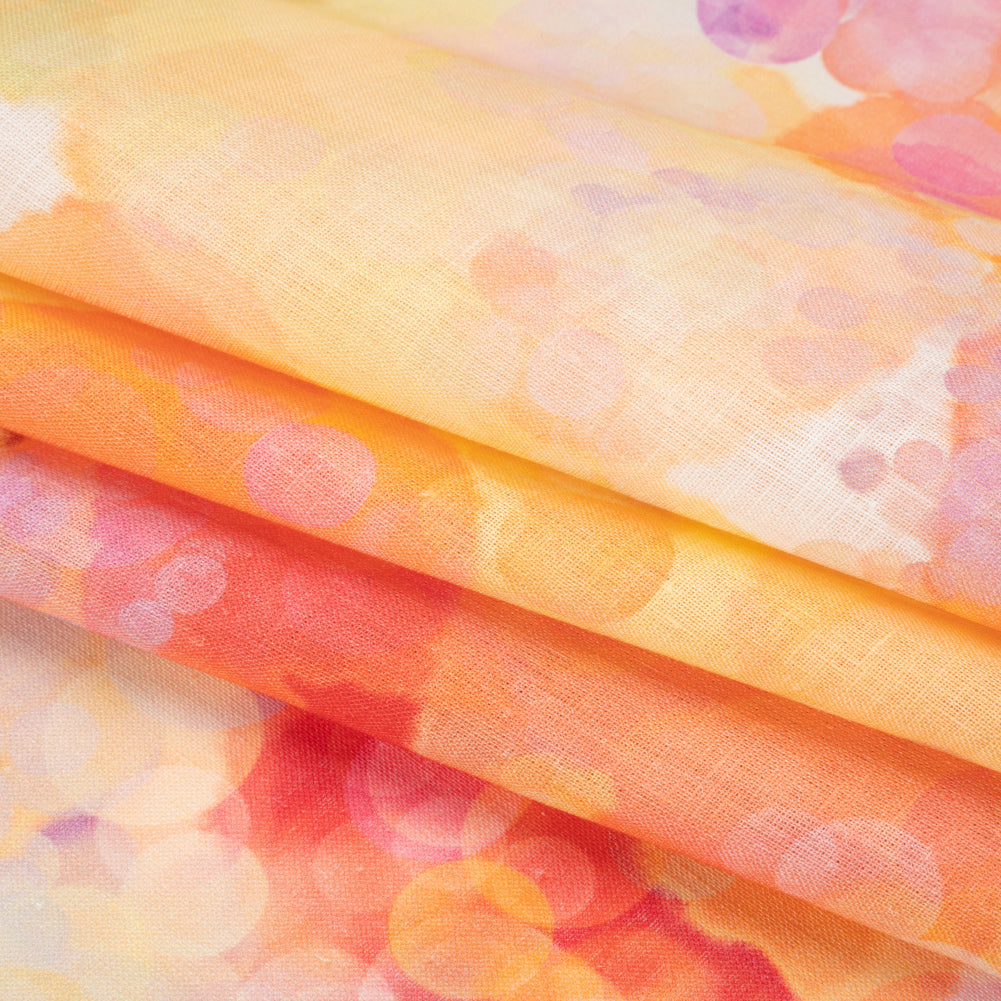 Yellow, Orange and Pink Sunburst Spots Medium Weight Linen Woven