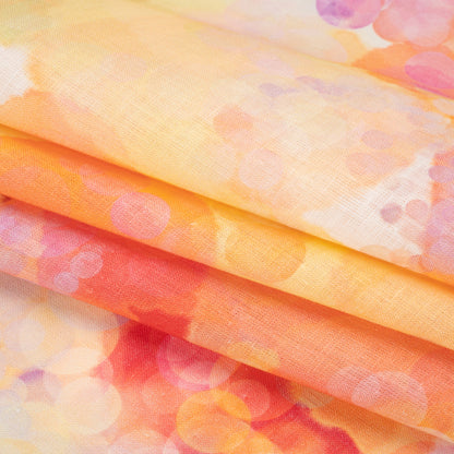 Yellow, Orange and Pink Sunburst Spots Medium Weight Linen Woven