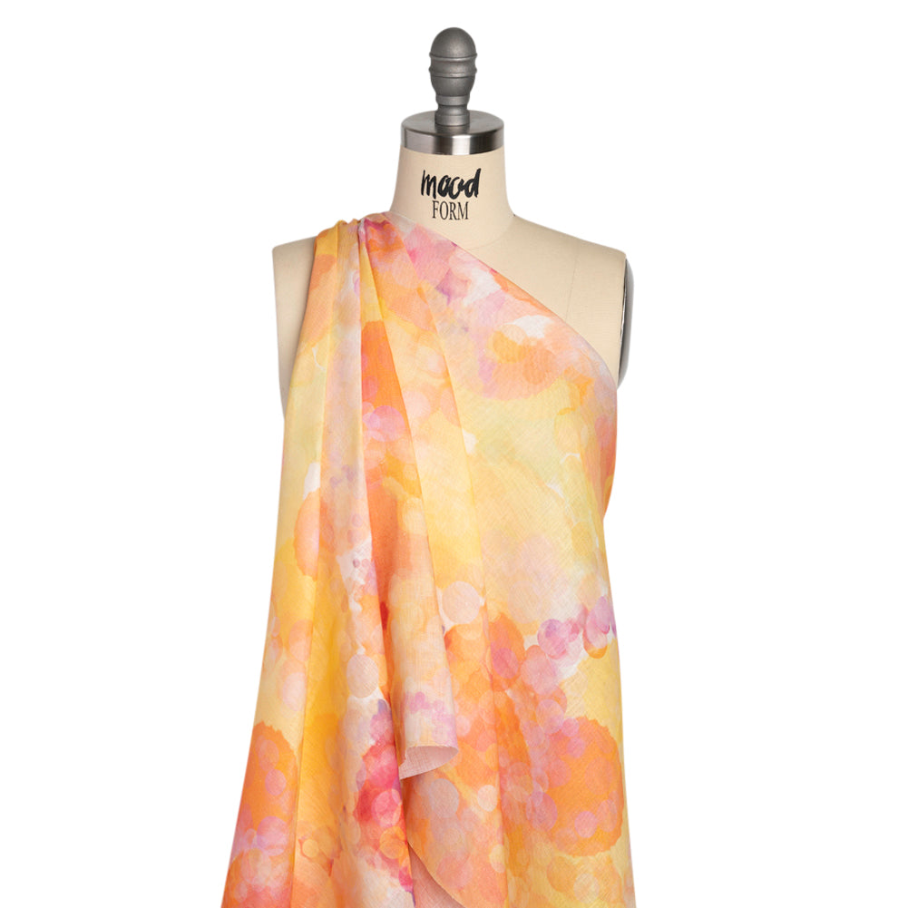 Yellow, Orange and Pink Sunburst Spots Medium Weight Linen Woven