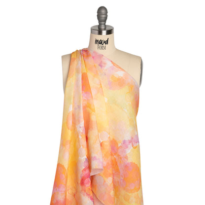 Yellow, Orange and Pink Sunburst Spots Medium Weight Linen Woven