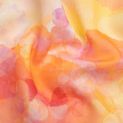 Yellow, Orange and Pink Sunburst Spots Medium Weight Linen Woven