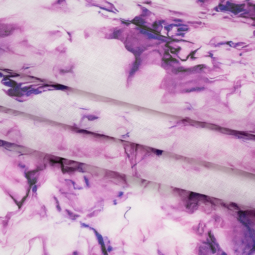 Purple and Ultramarine Marbled Medium Weight Linen Woven - Folded