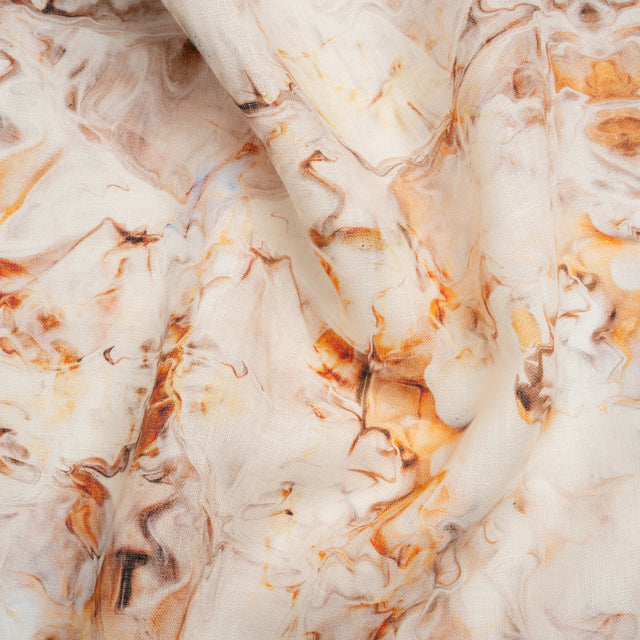 Orange and Beige Marbled Medium Weight Linen Woven